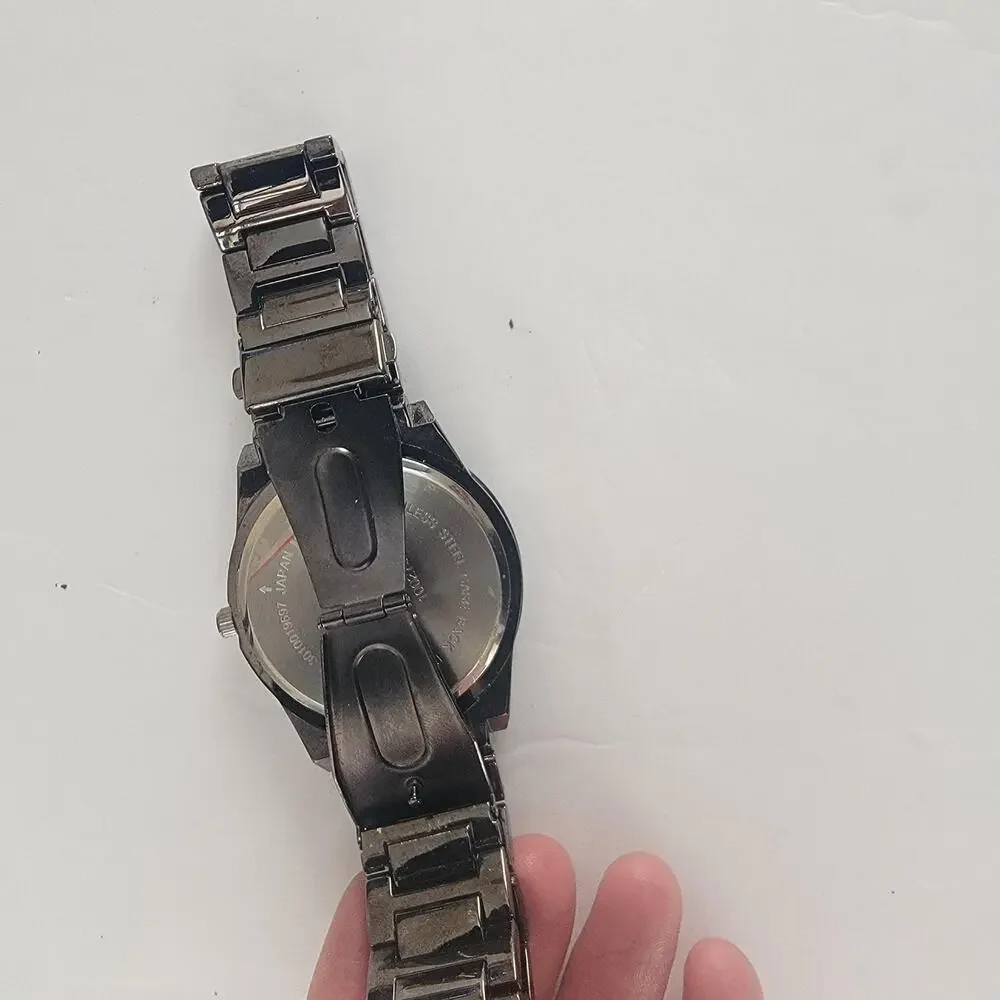 Unlisted Mens Watch Black Dial Silver Case Stainless Steel Bracelet Chronograph